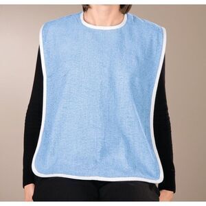 Adult Bib Blue Terry Cotton White Trim Nylon Hook and Loop Closure Machine Wash